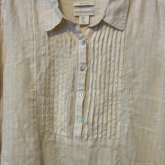 Cynthia Rowley Light Cream/yellow stripe linen dress. - Picture 3 of 8